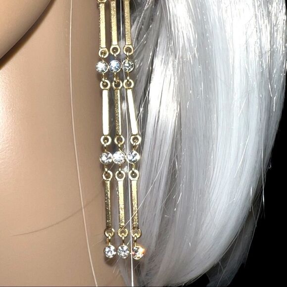 Nwot! Pretty gold 3 strand dangling earrings with rhinestone design ( costume) - Picture 3 of 7
